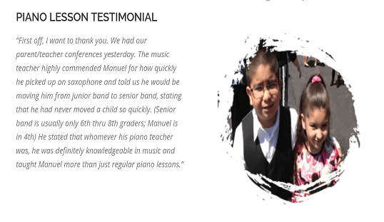 Piano lesson testimonial