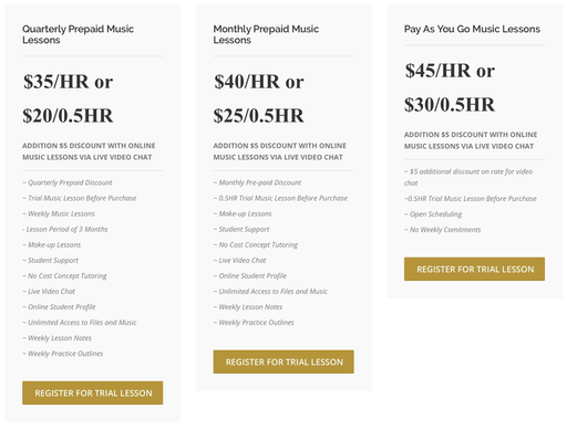 Music lesson rates and discounts