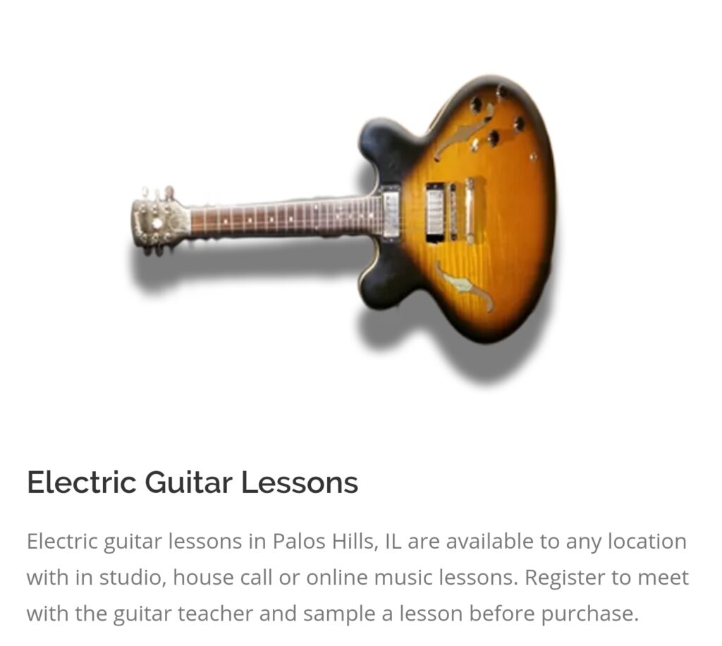 Guitar Lessons on the Electric Guitar are available on a pay as you go basis with options to prepay for discounted rates.